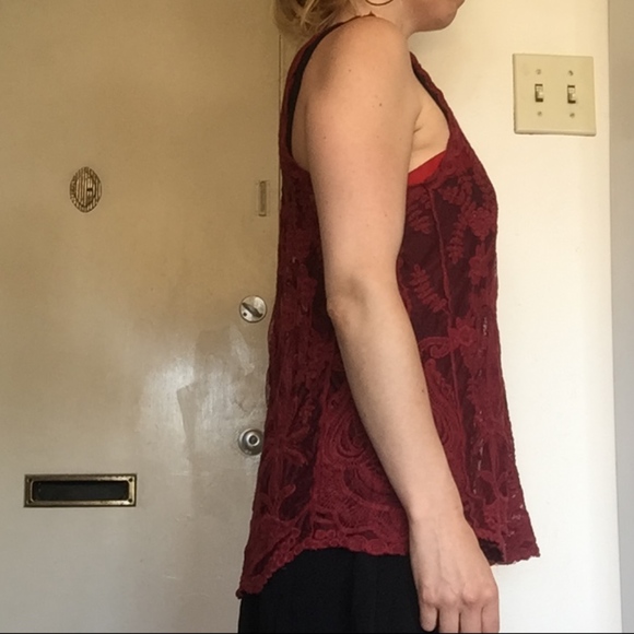 Burgundy Sexy Crochet Lace Top - Picture 3 of 8
